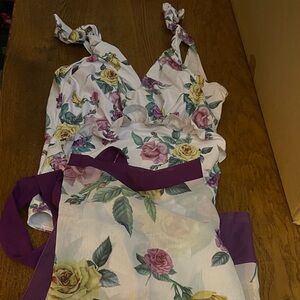 Floral One Piece Swimsuit with Sarong Cover Up Bathing Suit